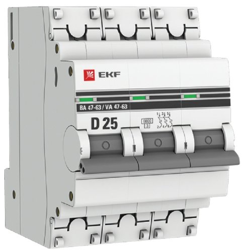 Выключатель автоматический EKF PROxima ВА47-63 3п 25А D 6кА картинка